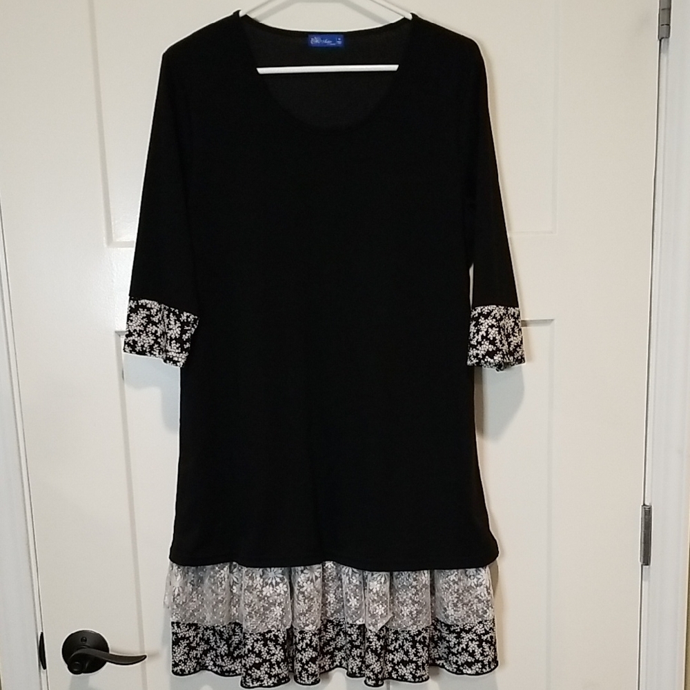 Aster By Firmiana Black Dress with Lace Trim Womens Size Medium Fits Like L/XL